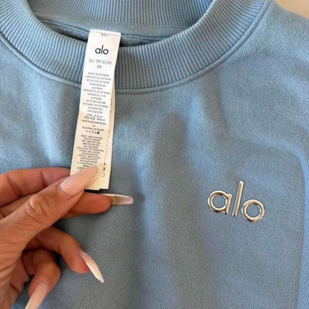 ALO Yoga Celestial Blue Cropped Accolade Crewneck Sweatshirt XS
